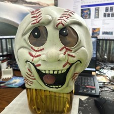Crazy Baseball Head Laughing Face Rubber Halloween Mask Vintage picture