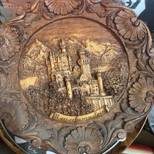 Vintage Hand Carved Wood Neuschwanstein Castle Wall Plaque German Black Forest picture