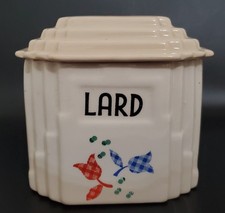 Vintage Harker pottery calico tulip lard and drippings container picture