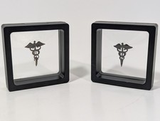 Pair Vintage WWII US Army Medical Corps Caduceus Collar Pin Lot 2x Display Inc picture