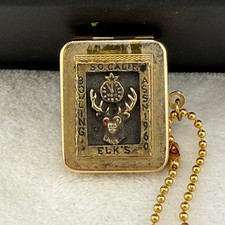 Vintage Elks Lodge Key Chain Bowling Assn 1960 Pill Box Locket Gold Tone READ picture