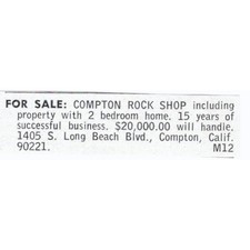 Compton Rock Shop For Sale Compton California 1964 Magazine Ad AK6-S36 picture