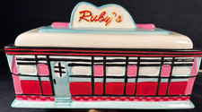 Retro Ruby's Roadside Diner W M G Cookie Jar and Matching Napkin Holder picture