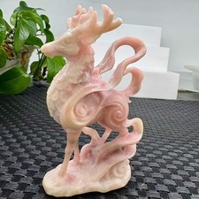 1pc Natural Pink Opal Quartz Carved Immortal Deer Skull Crystal Reiki Decor picture