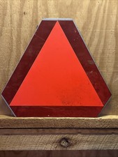 Vintage Orange Red Caution Triangle Symbol Reflective Sign 14” Tractors Slow picture