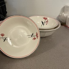 Vintage Deco Dahlia Ribbed Bowls | Set of 3 | Harker | Great Condition picture