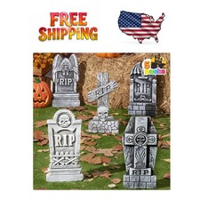 Durable 17” Halloween Foam Tombstones | 5 Piece Set with 12 Stakes for Graveyard picture