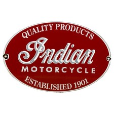 VINTAGE INDIAN MOTORCYCLE PORCELAIN SIGN OVAL DEALER QUALITY PRODUCTS EST 1901 picture