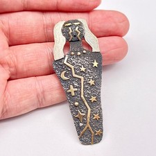 Vintage Southwestern 14K Gold Silver Celestial Star Goddess Pin Brooch Pendant picture