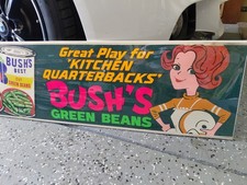 c.1960s Original Vintage Bush's Green Beans Sign NFL Mom Quarterback Kitchen picture