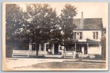 Street View of Family on Porch of an Old Colonial Home RPPC Real Photo Postcard picture