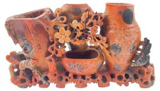 Beautiful Soap Stone Chinese carved soapstone triple brush pot or spill vase. picture