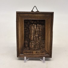 Vintage German 3d Mini 4” X 3” Burg Eltz Castle Carved Wood Plaque picture