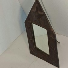 Vintage Mexican Tin Mirror Punched Star Barn Profile Folk Art Vanity Wall Easel picture