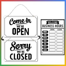 Open Closed Sign Business Hours Flip Sign Set White Window Door 11x7 12x8 picture