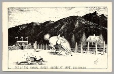One of the Annual Rodeo Scenes at Rye Colorado Artist Signed Ted Longshore c1916 picture
