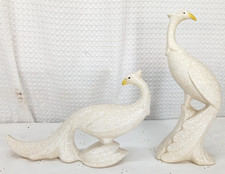 PR GORGEOUS VINTAGE WHITE LAVA SPATTER WARE CERAMIC BIRDS MCM PEACOCKS picture