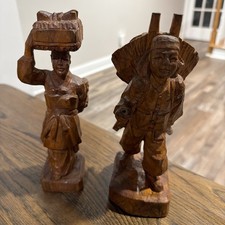 Antique Vintage Hand Carved Wooden Statues Japanese (?) picture