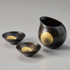 Kanazawa Hakuichi Gold Leaf lacquerware Hazy Moon Sake Cup Set Hand Made  Japan picture
