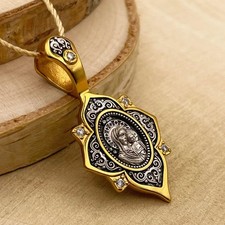 925 Silver, 999 Gold Plated Pendant Icon of Kazan Mother of God & Guardian Angel picture