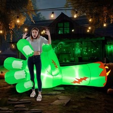 9FT Giant Zombie Arm Halloween Inflatable w/ LED Lights Scary Green Hand picture