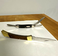 Lot of 2 Stainless Steel Manual Slipjoint Pocketknives Wood/Plastic picture