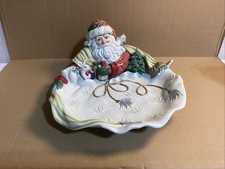 RAREST RED COAT VTG Fitz and Floyd Centerpiece Bowl Gregorian Santa Christmas picture