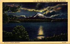 Postcard View of Mt Rainier in Moonlight from Lake Washington Washington WA 2355 picture