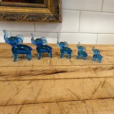 Set of 5 Blue Glass Elephant Figurines Glass Animal Decor Collection Display picture