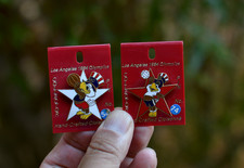 vintage 1984 Summer Olympics  cloisonné lapel pins featuring Sam picture