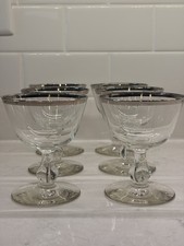 Vintage MCM Champagne Coupe Glasses: Silver Rim - Set of 6. Great Condition picture