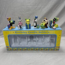 Vintage Warner Bros Looney Tunes Candle Holders Ceramic Birthday Set Box 1998 picture
