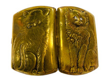 FABULOUS Antique *CAT*PASTE EYES*DBL SIDED* COMPACT LOUIS KUPPENHEIM STYLE picture