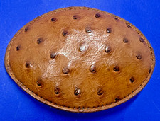 Exotic Brown Ostrich Leather Western Cowboy Oval Vintage Belt Buckle picture