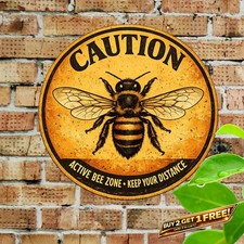 Beekeeping Warning Signs Honey Bee Farm Metal Decor 8x12 picture