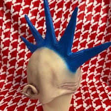 Vintage 2002 Disguise Punk Mask Blue Mohawk Spikes Latex Costume picture