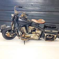 Vintage Style Metal Motorcycle Model Replica Decor Black w/ Saddlebags picture