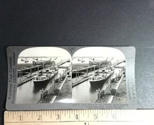 Panama Canal Stereoview Keystone View Co. Gatun Locks Ships 1910s picture