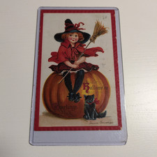 Antique 1911 Halloween Series No. 120 Girl Witch Black Cat Postcard Brundage picture