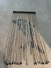 Vintage 1970s Bamboo Beaded Curtain Macrame Turquoise Black Boho 36x72” Dolphin picture