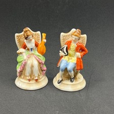 Vintage Occupied Japan Porcelain Colonial Couple Seated Figurines Set picture