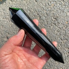 24 Sided Natural Obsidian Vogel Wand Crystal DT Double Terminated Energy Reiki picture