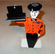 VINTAGE HARLEY DAVIDSON MOTORCYCLE 12" METAL GAS & OIL BUSINESS CARD HOLDER SIGN picture