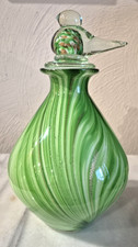 VTG Dale Tiffany Adel Hand Blown Green/Gold Glitter Art Glass BIRD Decanter 10