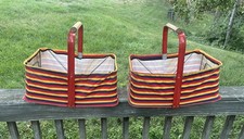 Vintage 1960s-70s Woolworth's Pair of Striped Collapsible Shopping Baskets  picture