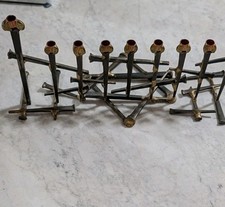 Vintage Mid Century Modern Brutalist Nail Art Hanukkah Menorah Judaica Sculpture picture