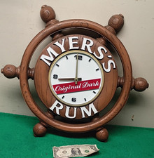 1970's Vintage Myer's Rum Advertising Barroom Wall Clock Nautical Ship's Wheel picture