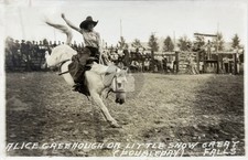1940s Cowgirl Alice Greenough Bronco Great Falls Rodeo RPPC Photo Postcard COPY picture