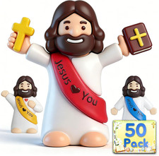 50 PCS Little Jesus Figures,Jesus Loves You Figures in 3 Unique Poses,5 Colors M picture