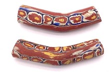 2PCS Venetian Antique Rustic Red Millefiori Elbow Glass African Trade beads picture